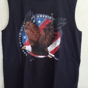 MEN'S U.S.A. EAGLE FLAG BLACK MUSCLE T-SHIRT SIZE L GILDAN NEW WITH TAGS